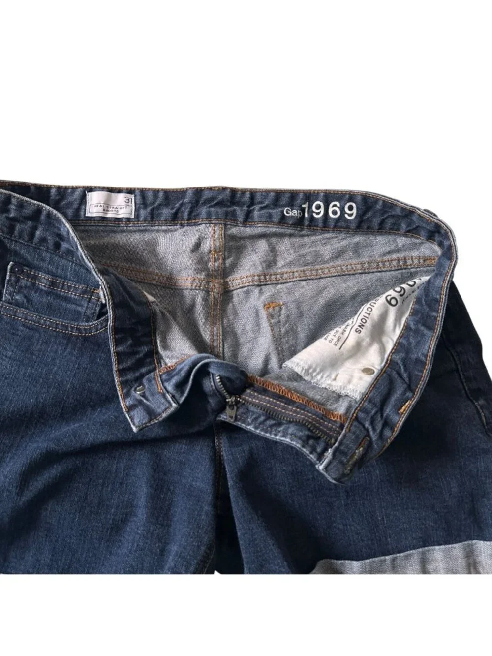 Gap 1969 Real Straight Denim Shorts 31 Indigo Rinse Mid Rise Cuffed Stretch